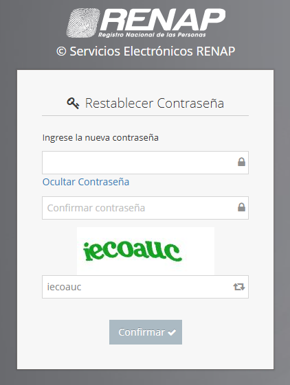 Pantalla restablecer